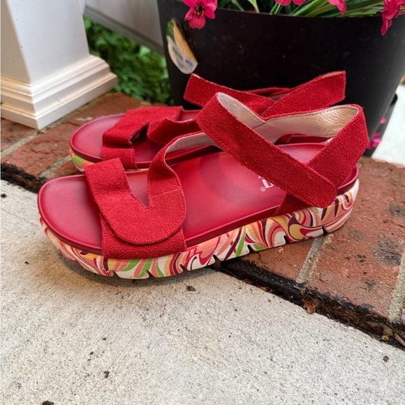 Alegria Anah I got you babe Red Leather Platform Sandals Size 37 6.5 7 Ana - Picture 6 of 7